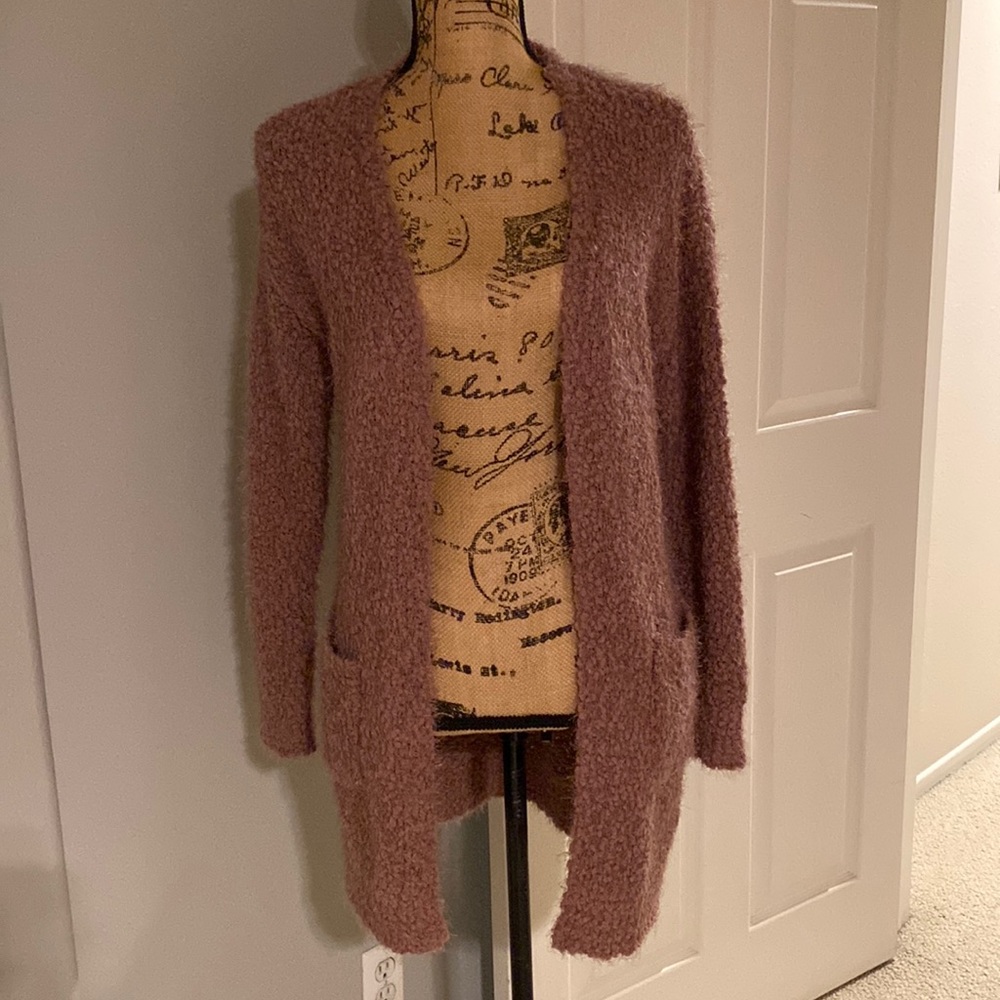 Love Tree fuzzy dusty rise pink sweater.  Pockets in front.  NWT.